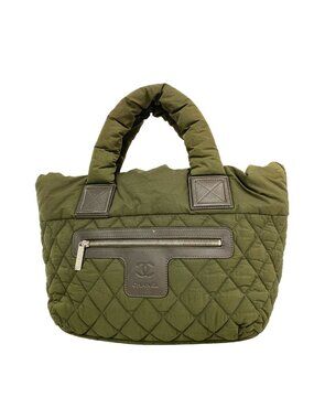 Chanel Tote Bag Coco Cocoon Nylon Khaki Green Silver